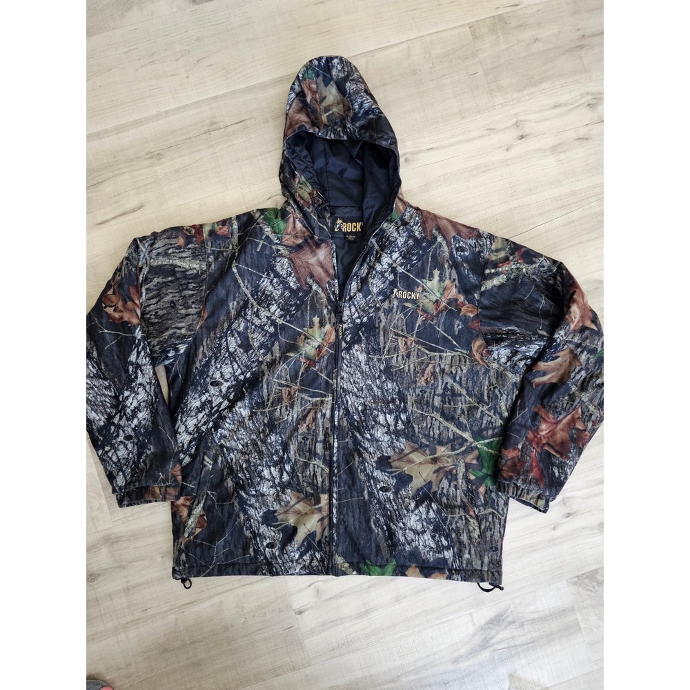 Rocky Mens XL Camo Full Zip Hooded Jacket Mossy Oak Break Up Camouflage Hunting